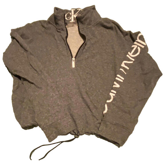 Calvin Klein Sweatshirt Women L Gray Sweater Crop Top Spell Out Logo - Picture 1 of 5
